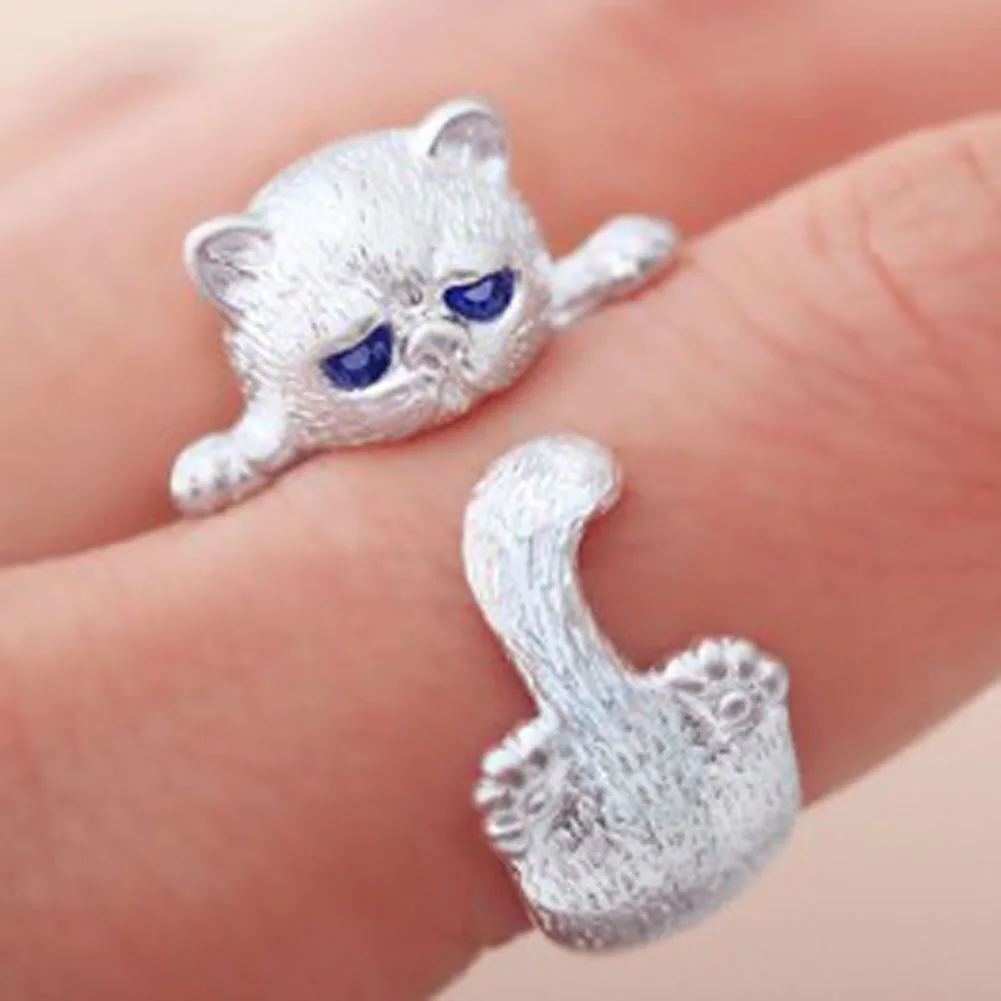 

Charm Winding Cat Open Rings For Women Handmade Original Fashion Girl Prevent Allergy Silver-Color Jewelry