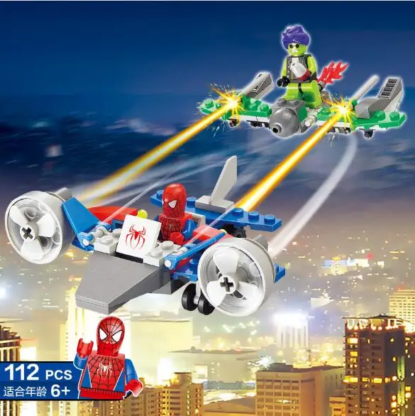 

Legoe Spiderman Super Heros 112PCS Duplo KAZI 87001 Nanoblock toy figure Building Blocks DIY Kit Compatible with Legoe Avengers