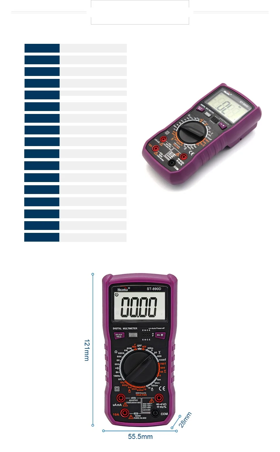 Nicetymeter ST890D 6000 отсчетов DMM тудендов мультиметр 10A 1000 в ручной диапазон емкость истинное среднеквадратичное значение цифровой мультиметр