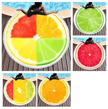 Free shipping Novelty Gift Fruit Orange Lemon Print Large Big Round Swim Spa Sauna Bath Beach Towel Blanket Throw merry christmas reindeer olive branch print round beach throw