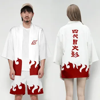 

Anime Naruto Yondaime Hokage Japanese Kimono Men Cardigan Shirt Blouse Yukata Men Haori Obi Clothes Samurai Cosplay Costume