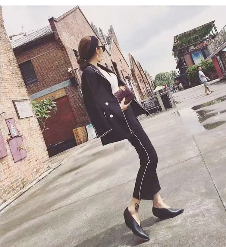 2018 Autumn Winter New Style Lapel Long Sleeved  Jacket  Flare Cuff Pants Office Lady High End Female Two Pcs Suit Female