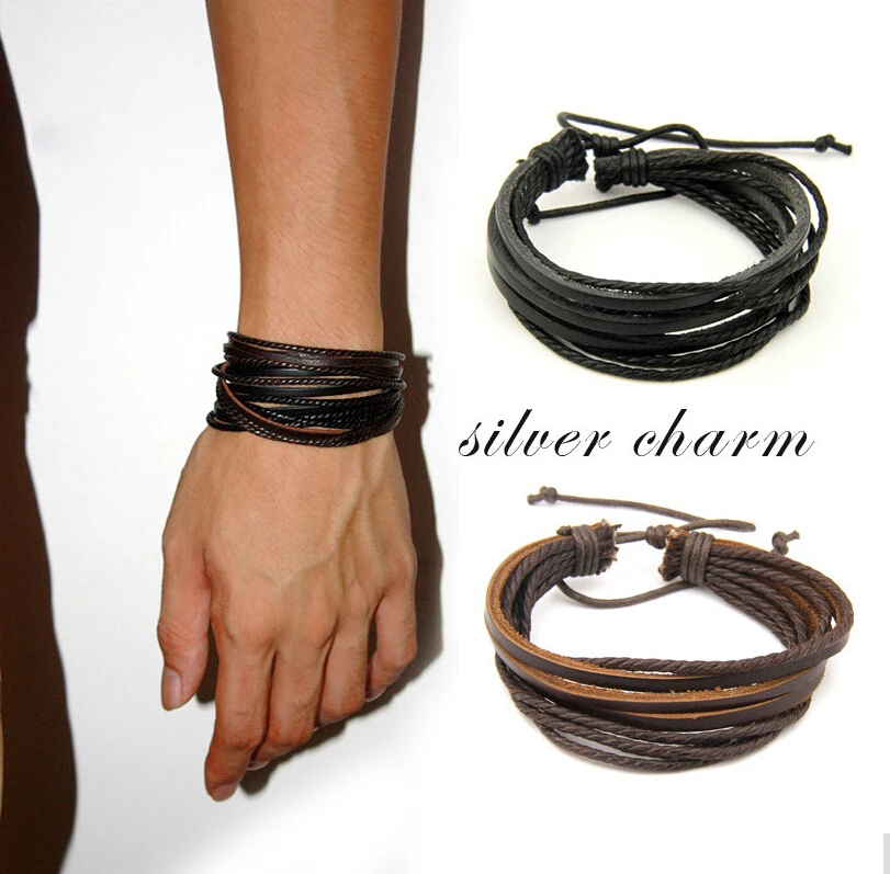 

Mens Women Unisex Wrap multilayer Punk Genuine Leather Rope Bracelet, Retro Black/brown bracelets & bangles A048G