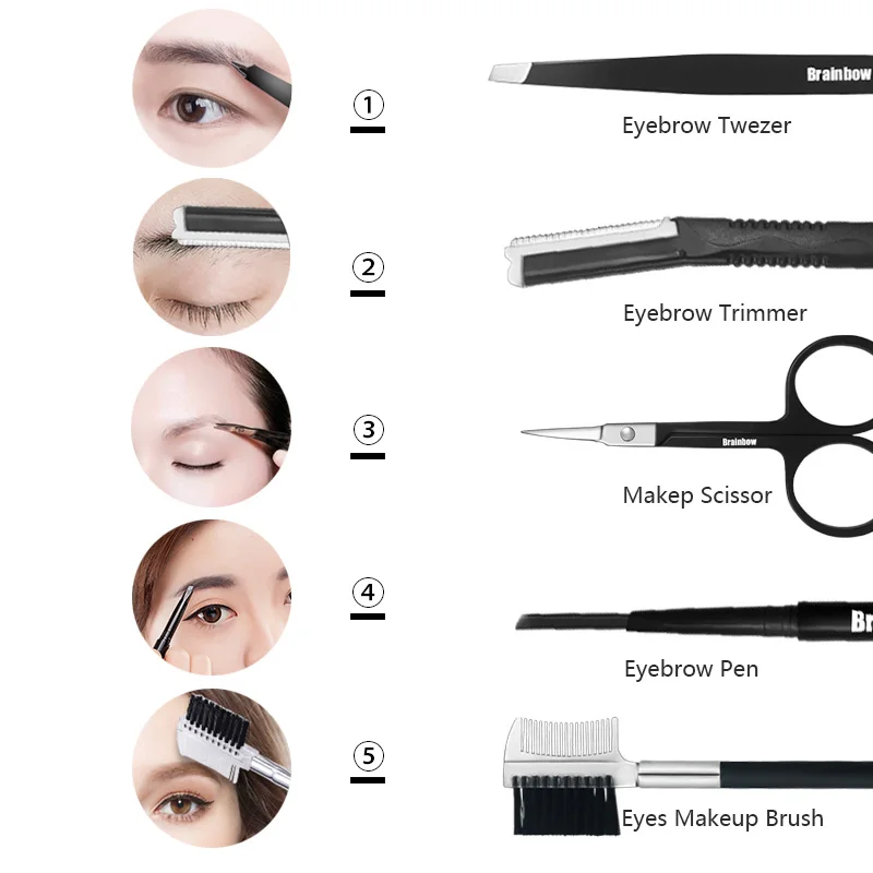 Brainbow 5pcs/bag Makeup Tool Kit Eyebrow Pen Eyebrow Tweezer Trimmer Razor Makeup Brushes Makeup Scissors Eyes Beauty Essential Brainbow 5pcs/bag Makeup Tool Kit Eyebrow Pen Eyebrow Tweezer Trimmer Razor Makeup Brushes Makeup Scissors Eyes Beauty Essential