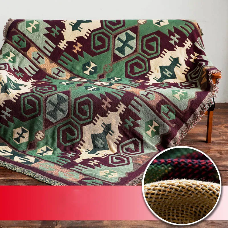 

Nordic Geometric Sofa Blanket Full Cover Sofa Cover Double-sided Jacquard Knit Blankets Cotton Linen Blanket