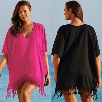 

Plus Size Bikini Women Sexy Beachwear V-Neck Bathing Suit Crochet Swimwear Tassel Cover Up Beach Smock Cloth