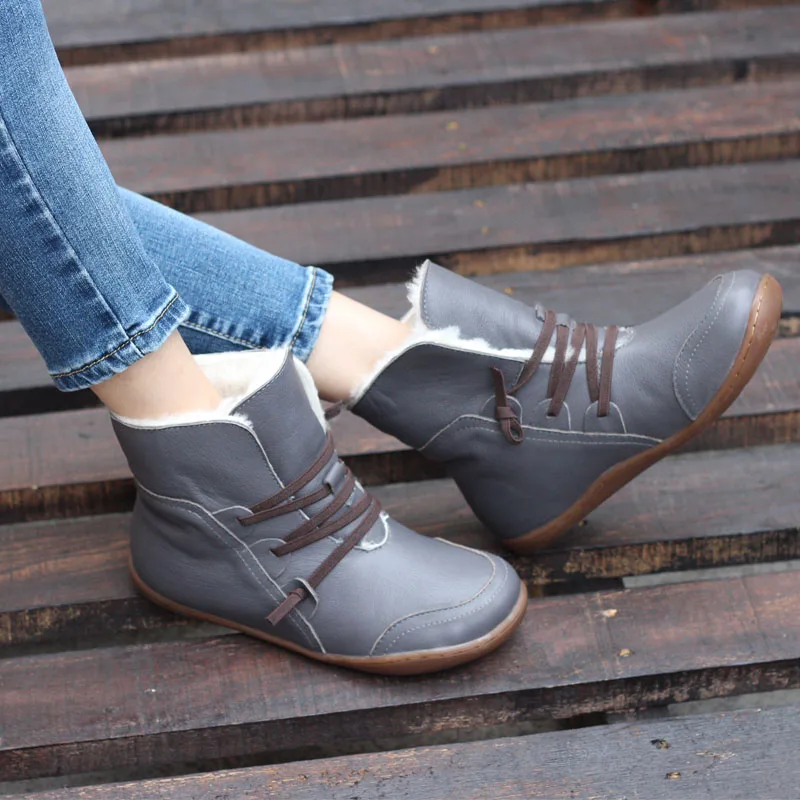 

GKTINOO Snow Boots Winter Handmade Women Boots Natural Wool Genuine Leather Shoes Lace up Ladies Ankle Boots Female Footwear