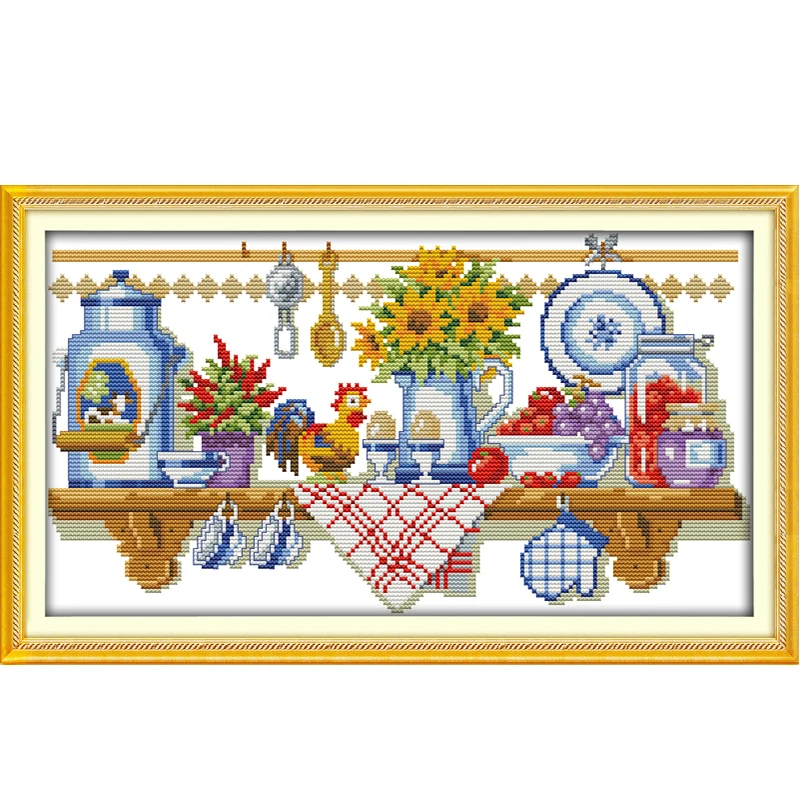

Joy Sunday The Kitchen Corner Counted Stitching 11CT 14CT DMC DIY Cross Stitch Kit For Embroidery Home Decor Needlework J169