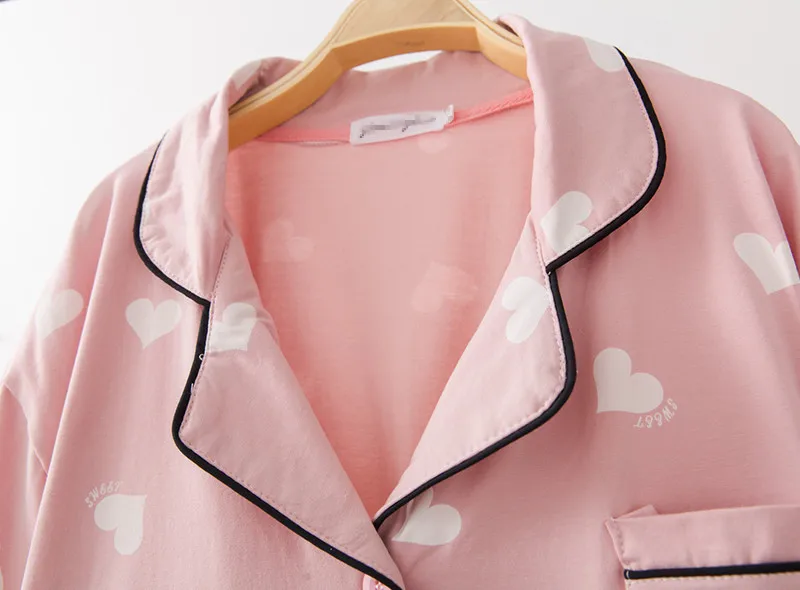 Плюс Pijama 4XL 5XL Женские Сердца Печатает пижаму с коротким рукавом шорты пижамы Хлопок Домашняя одежда розовые пижамы