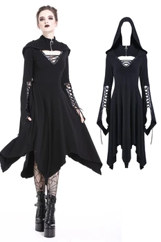 

Darkinlove Women's Witch Hooded Long Black Dress Fashion Gothic Hollow Out Sexy Dress