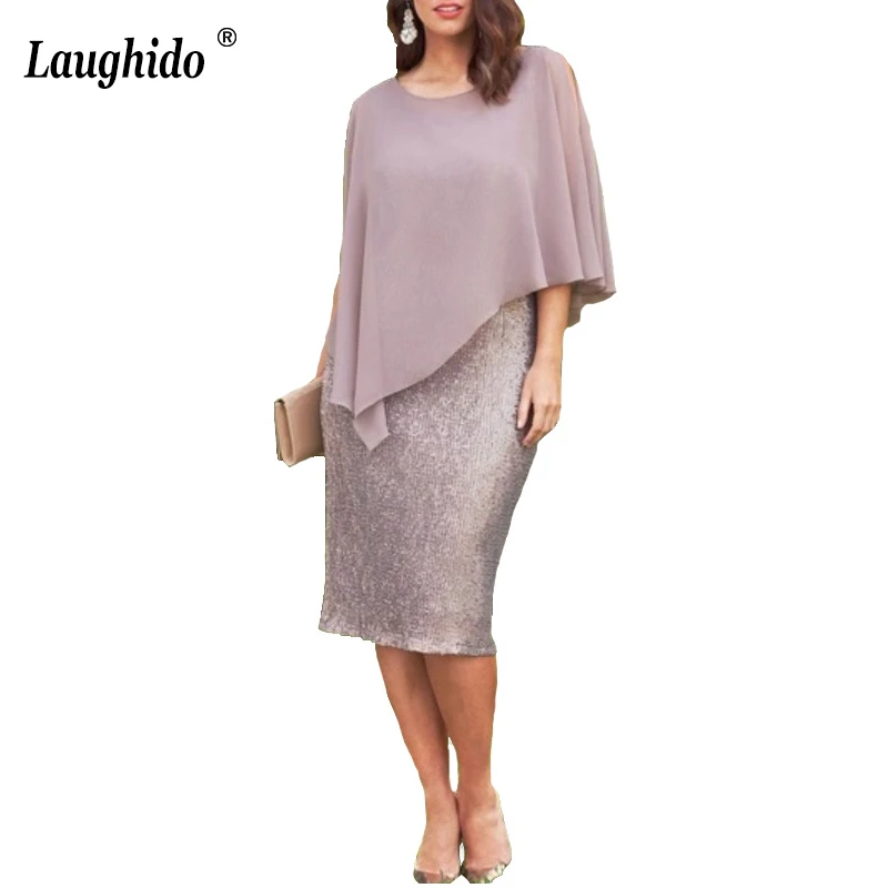 

Laughido O Neck Patchwork Dress Elegant Party Office Ladies Dress Plus Size 4XL 5XL Sexy Vestido Irregular Streetwear Robe Women