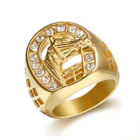 Horse Head Ring with rhinestone Male Ring Fashion Jewelry Promotion Men Ring Gold Color Hip Hop 316L Stainless Steel 1