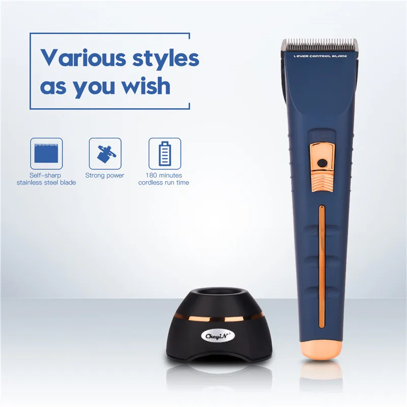 

Professional Electric Hair Clipper Rechargeable Waterproof Hair Trimmer with Charging Base Cutting Machine Styling Tools 42
