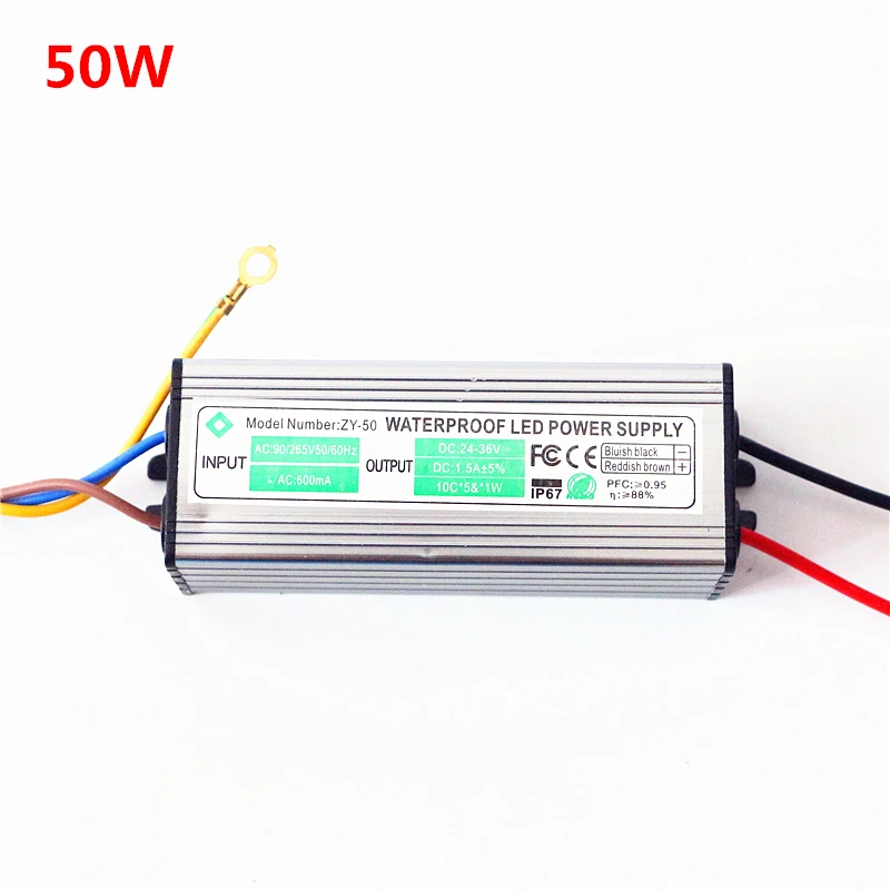 AC 85-265V 110V 220V DC/DC 24 V-38 V 10W 20W 30W 50W 100W IP67 Водонепроницаемый один Цвет RGB прожектор чип светодиодный драйвер