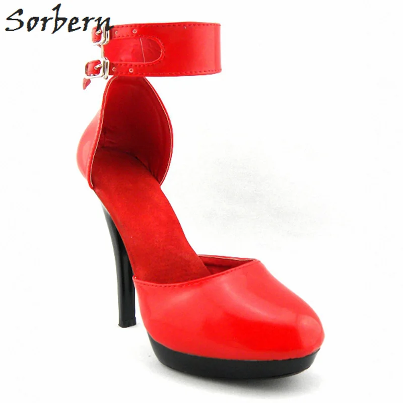 Sorbern Red Women Pumps Shoes 2018 Buckle Strap Plus Size 35-46 High Heels Women Shoes Platform Shoes Women Shoes High Heel