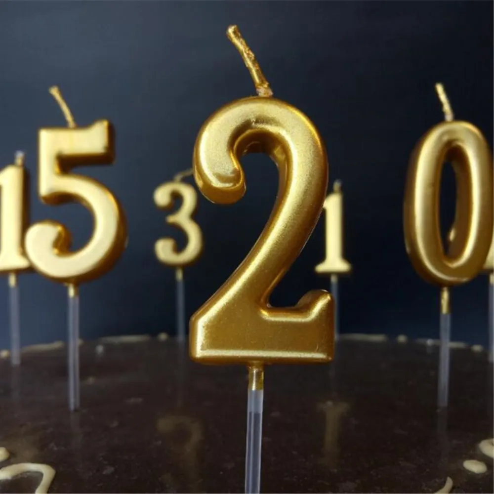 Золотая свеча с цифрами на день рождения для детей 0 1 2 3 4 5 6 7 8 9 лет|Товары
