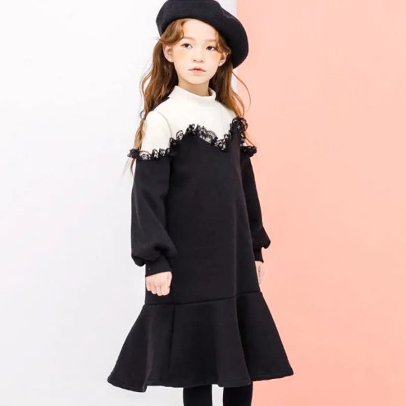 

Fleece Winter Dress Warm Clothing For Children Girls Shirt Dress PC Fabric Kids Clothes 9 10 11 12 13 14 Years Daughters Elbise