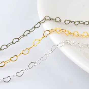 

2 meters width 3MM Quality Gold Color Plated Copper Heart Link Chains Necklace Chains Diy Jewelry Findings Accessories