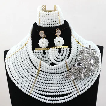 

White Chunky Nigerian Beads African Jewelry Set Crystal Beaded Engagement Necklace Set Beads for Party Free Shipping WD121