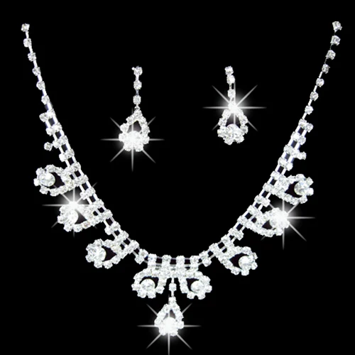 

Women's Bridal Romantic Rhinestone Wedding Party Pendant Necklace Earrings Bling Jewelry Set