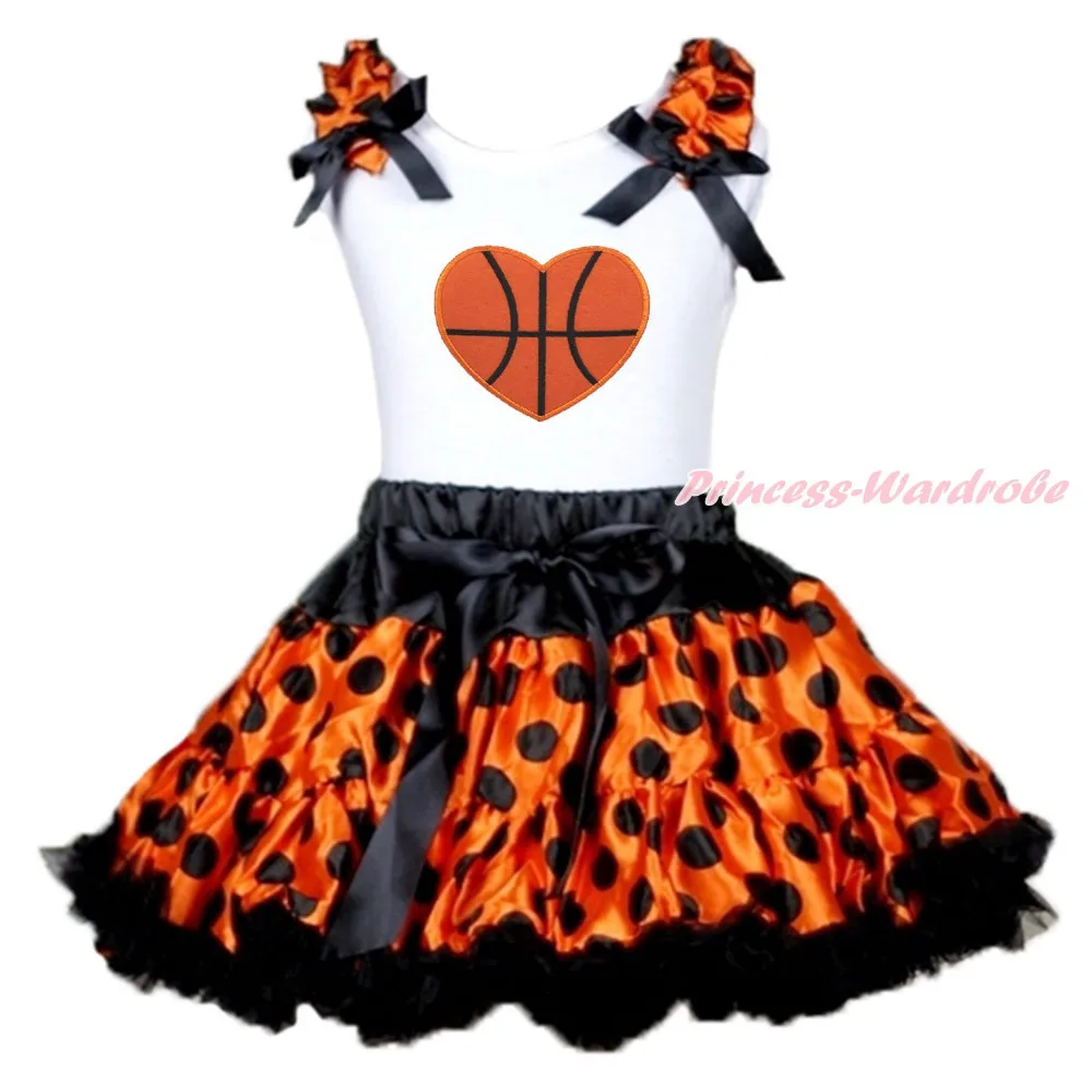 

Basketball Heart White Top Halloween Orange Black Dot Skirt Girl Outfit Set 1-8Y MAPSA0893