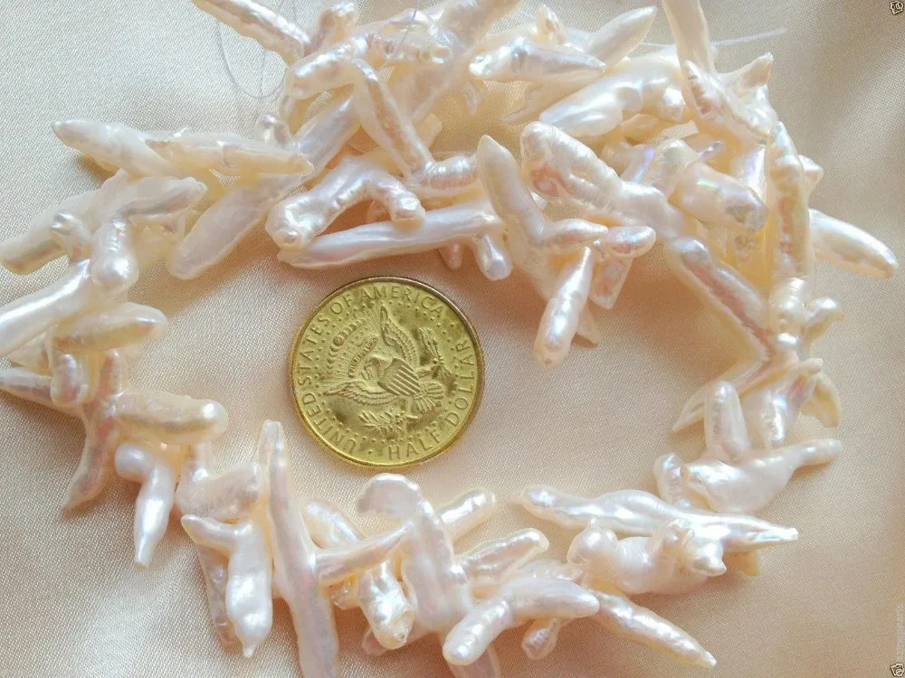 

huij 00365 AA+ Center Drilled White Cross Cultured Freshwater Pearls Loose Beads 15''