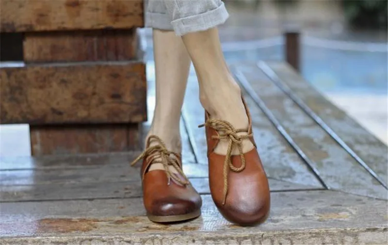MVVJKE Для женщин обувь плоские, для пальцев на ногах, на шнуровке туфли на плоской подошве из натуральной кожи ручной работы с Для женщин туфли на плоской подошве женская обувь