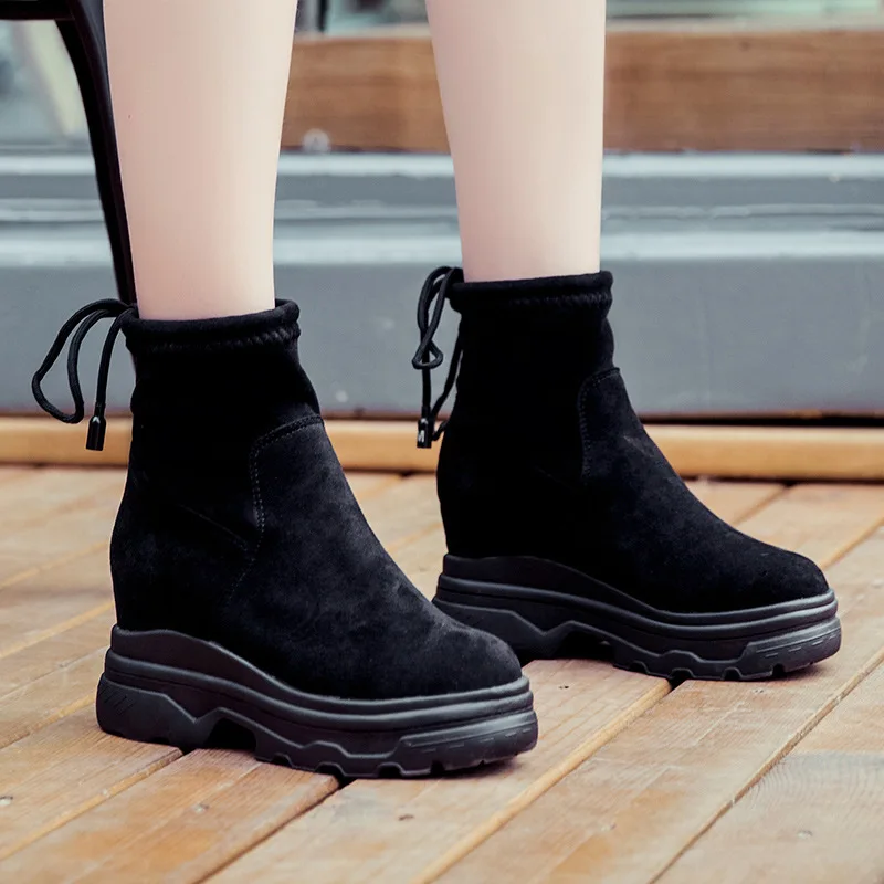 SWYIVY/черные кроссовки; женская повседневная обувь; сезон осень года; женские кроссовки с высоким берцем на платформе; не сужающиеся книзу женские кроссовки