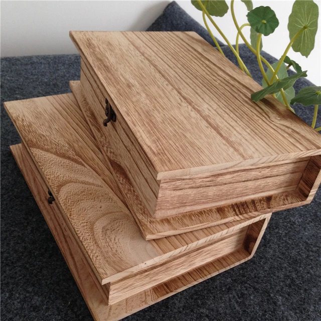 Wooden Storage Boxes, Retro Style 4 Book-shaped Sundries Organizer