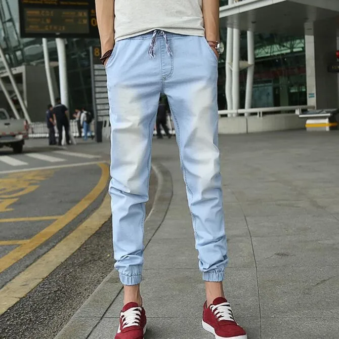 light blue denim joggers