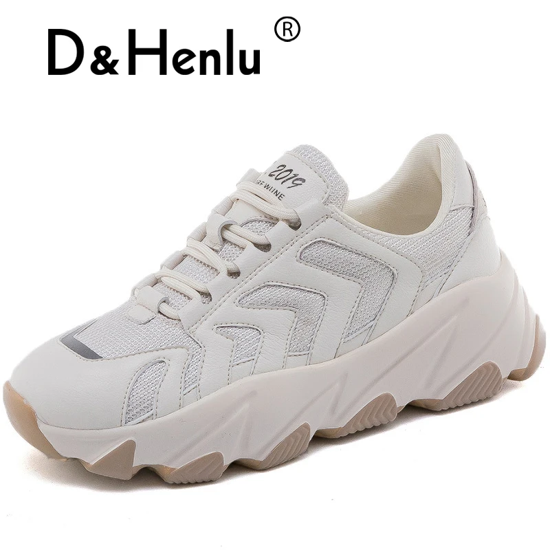 {D & Henlu} массивные кроссовки женская обувь на платформе белые холщовые со