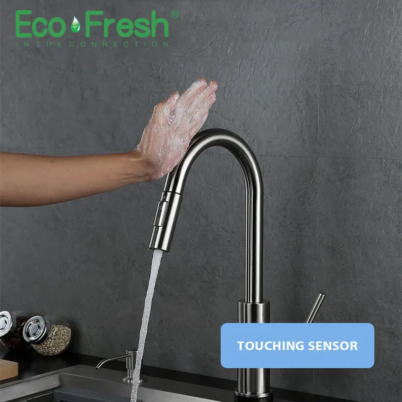  New Lead-Free SUS304 Stainless Steel Pull Out Touch Faucet Kitchen Sensitive Touch Control Faucet M - 32916766225