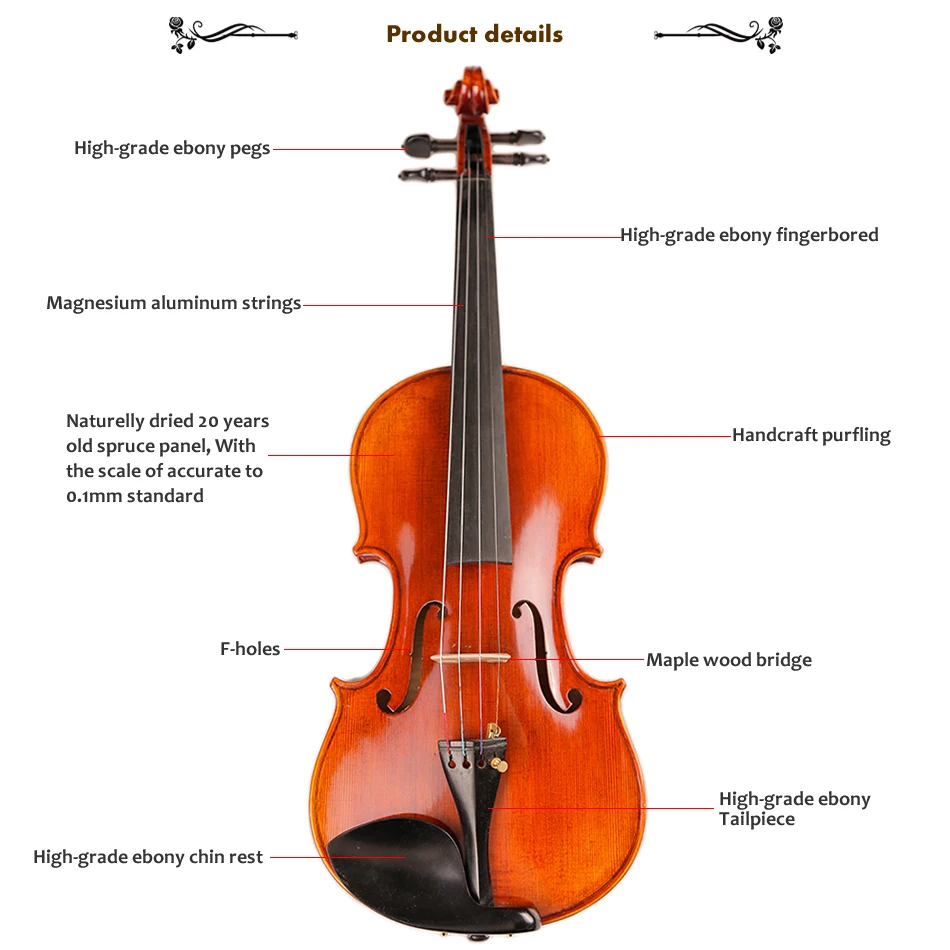 Высококачественная профессиональная скрипка 20 лет, натуральный сушеный полосатый клен, ручной работы, Spirit Lak Violino 4/4 3/4 tongling бренд