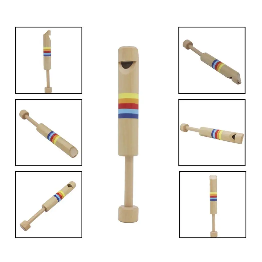 

Children Push Pull Wooden Flute Whistle As picture Musical Instrument Toy Gift