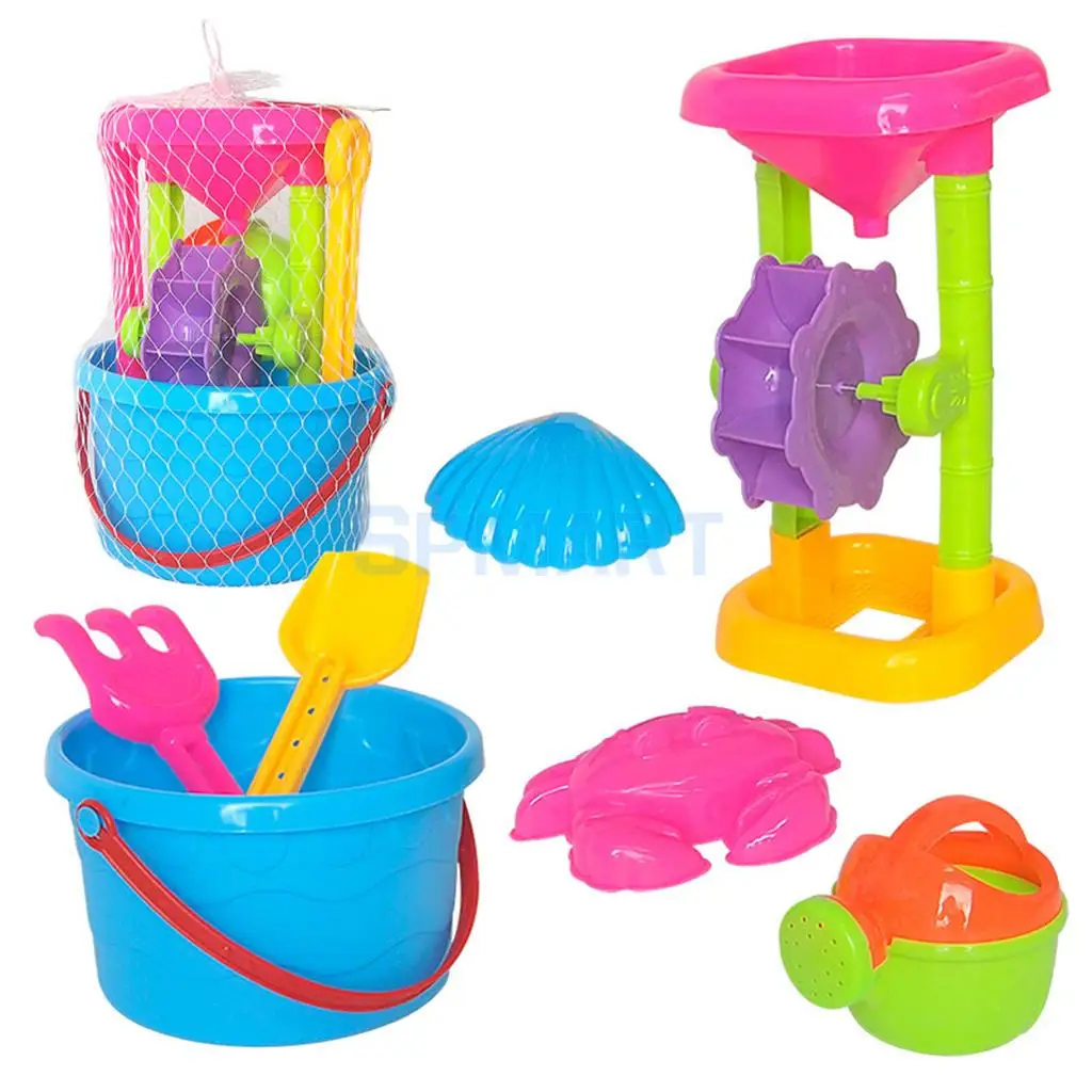7 Pieces Kids Beach Sand Toys Set Sandbox Toys with Sand Wheel Rake & More