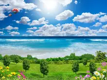 Romantic beautiful blue sky white clouds sea grass background wall modern living room wallpapers Romantic beautiful blue sky white clouds sea grass background wall modern living room wallpapers
