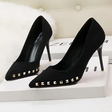 Ou Mo brand Elegant Sexy sandals women?s High heels 9cm Slip-on Women's shoes wedding banquet Rivet Female Dress shoes