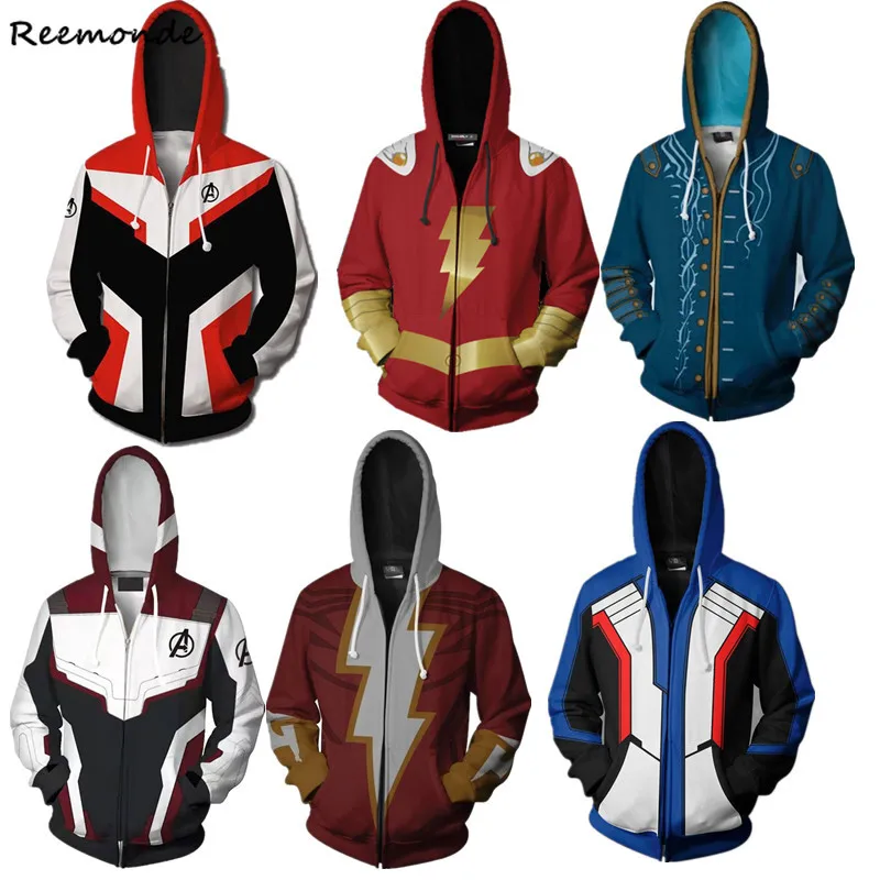 Avengers Endgame Captain Marvel Shazam Cosplay Costume Star Trek Billy Batson Hoodies Sweatshirts Sports Coat Jacket Men Women