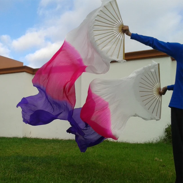 Unisex 100% Real/Imitation Silk Belly Dance Fans Hand Belly Dancing Fans Handmade Hand Dyed Silk Chinese Dance Veil Fan 180x90cm as picture-14