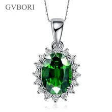 GVBORI 18K белое золото натуральный зеленый драгоценный камень алмазный кулон для женщин 925 стерлингового серебра цепи ожерелье ювелирные украшения вечерние