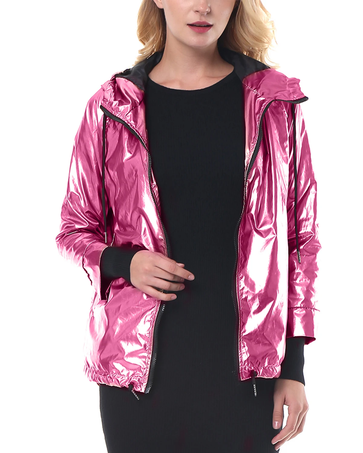 discounted  Wipalo Women Autumn And Winter Fashion Imitation Metal Loose Jacket Zipper Hooded Sweater Long Slee