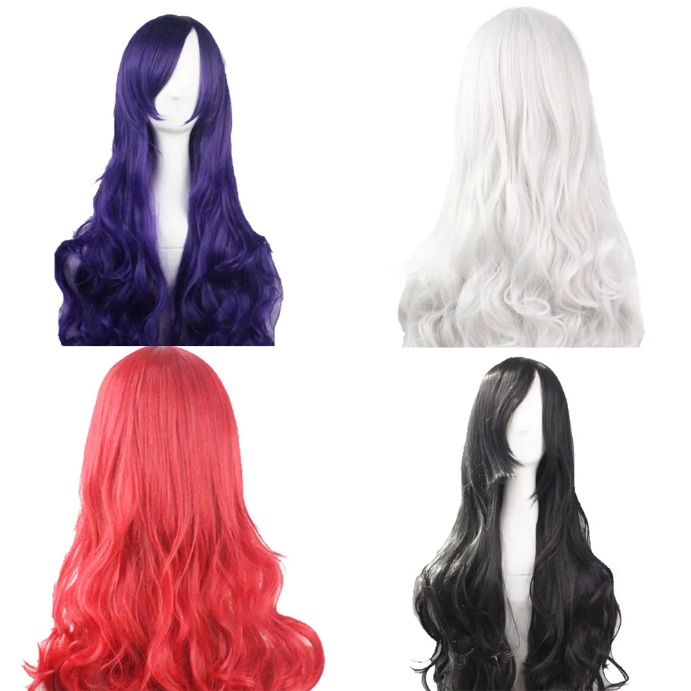 Fashion Sexy Women Lady Anime Long Curly Wavy Hair Colorful Resistant Full Wig Cosplay Party Hairnet