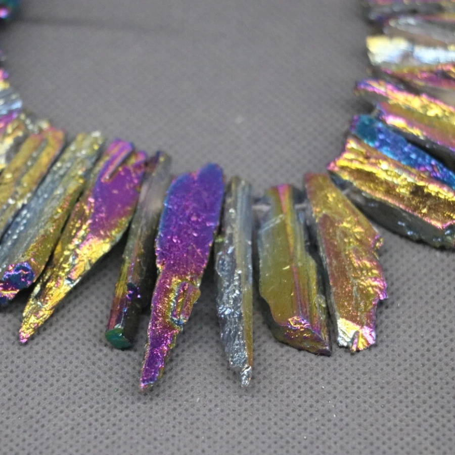 

Kindgems, 2Strands Electroplating Rainbow Gems Stone, Sediment Point Pendant,Top Drilled Nugget Beads Accessories Jewelry Making