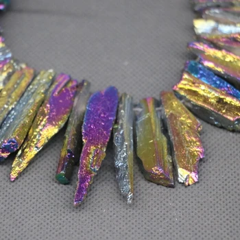 

Kindgems, 2Strands Electroplating Rainbow Gems Stone, Sediment Point Pendant,Top Drilled Nugget Beads Accessories Jewelry Making