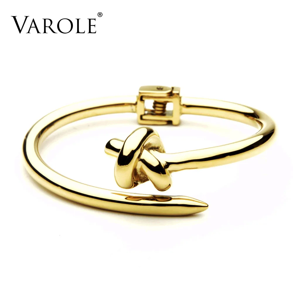 VAROLE, модный браслет с узлом для ногтей, нержавеющая сталь, манжеты, браслеты Noeud, золотой цвет, браслет для женщин, маншет, браслеты, Pulseiras - Окраска металла: Gold
