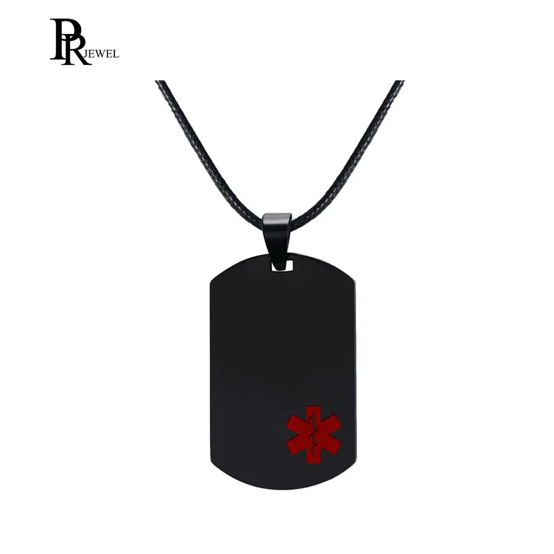 

Free Custom Engraving Black Stainless Steel Leather Medical Alert ID Dog Tag Pendant Necklace for Men