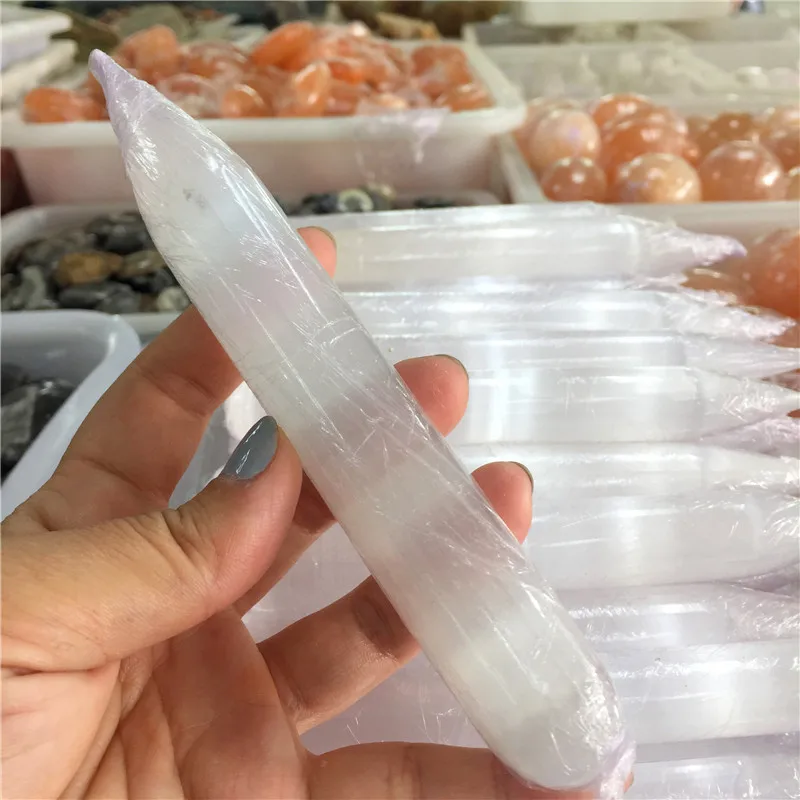 Натуральный белый Selenite палочка кристалл камень цилиндр массажный инструмент Fraueneis образец минерала полированная палочка в качестве подарков