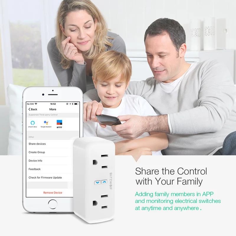 BlitzWolf BW SHP3 двойной выход wifi умная розетка США вилка 110 240 В 10A работа с Amazon Alexa Google