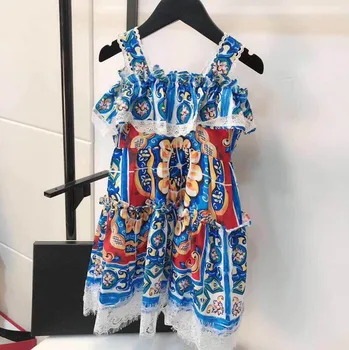 

High quality 2019 new Fashion Summer Girl Party Dress Cotton Princess Dress Children Dresses kids Girl Clothing baby