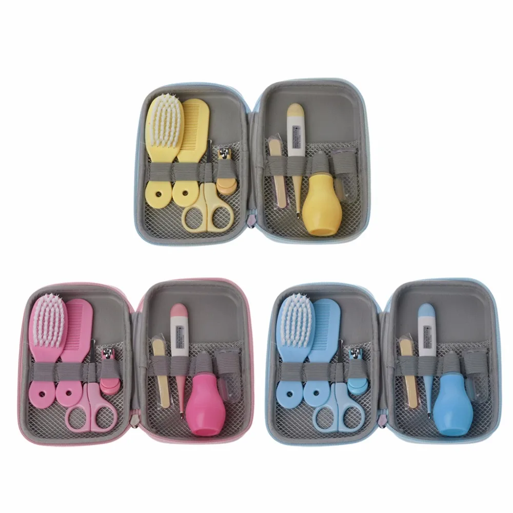 8Pcs/Set Newborn Baby Kids Nail Care Hair Health Care Thermometer Grooming Brush Kit Baby Care Set